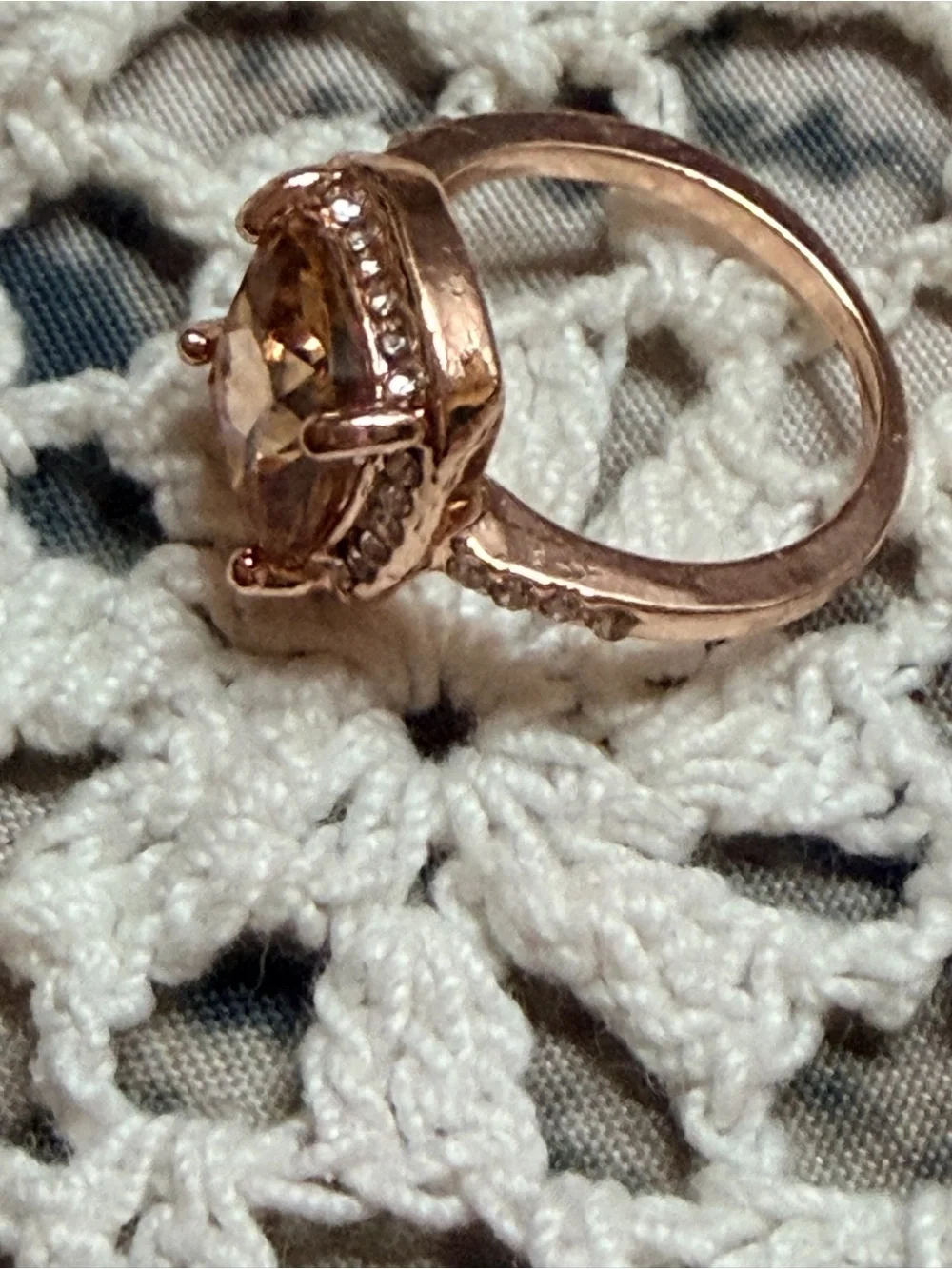 New elegant halo ring 18k rose gold plated morganite cubic zirconia‎ size 7